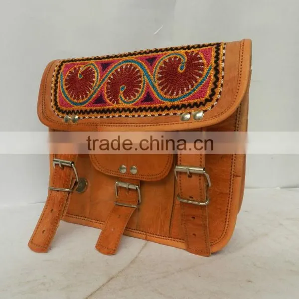 Vintage Leather Messenger Bag With Hand Crafted Embroidery photo-4