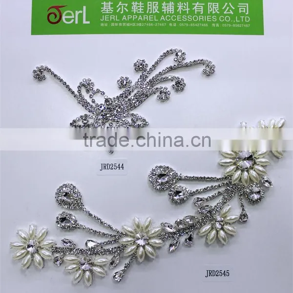 Top Sell Silver Beaded Rhinestone Trim Applique For Wedding Dress photo-6
