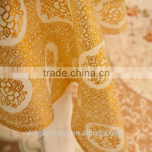Gold Polyester Lace Table Cloth, PVC Lace Table Cloth Printed Gold Lace photo-2