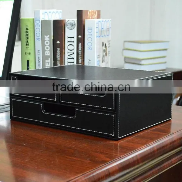 Wholesale Office Stationery, Drawer Storage Box, Black Leather Pencil Case photo-2