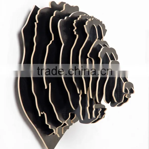 Creative Home Decorations Wooden Lion Head Lovely Animal Head Hanging Ornament Crafts 3D Wood Animal Head High Quality photo-3