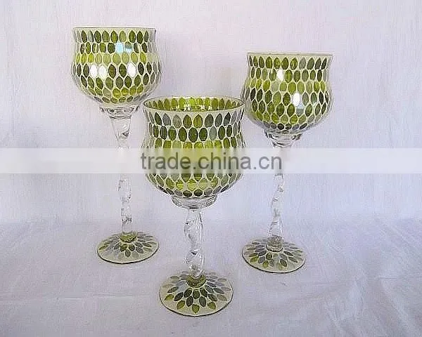 Elegant Green Mosaic Glass Vase photo-3
