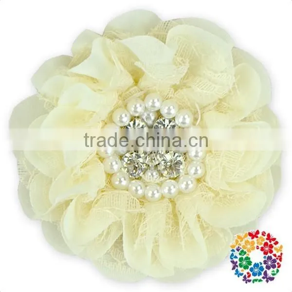 16 Different Colors Ribbon Silk Flower Wedding Party Decoration Rhinestone Flowers photo-3