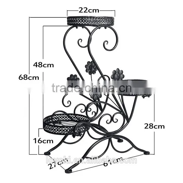 3-Tiered Scroll Decorative Metal Garden Patio Standing Plant Flower Pot Rack Display Shelf Holds Wrought Iron Flower Stand photo-5