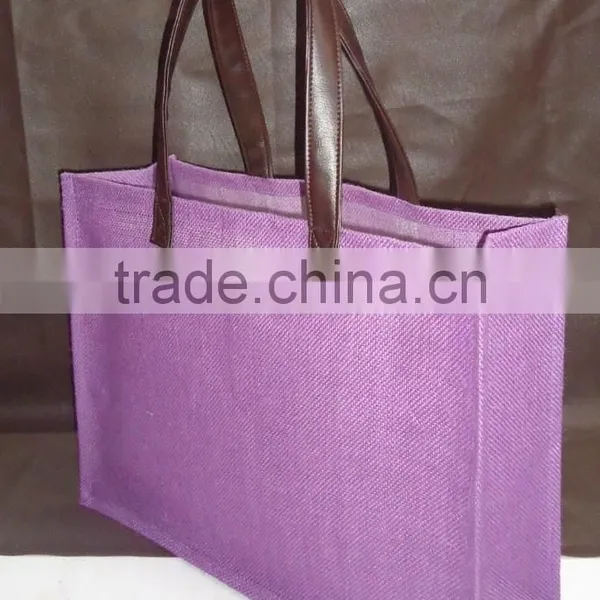 pp Laminated Jute Bag With Leather Handle photo-2