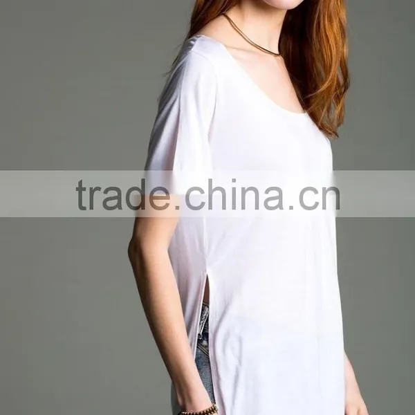 100% Rayon White High Slit Overseas t Shirts Wholesale photo-4