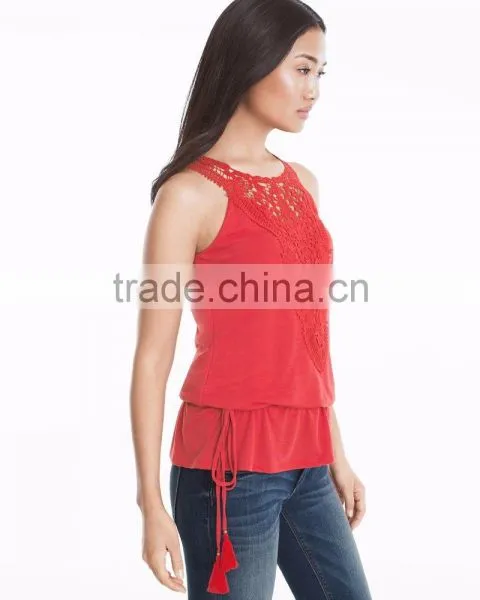 MGOO Hot Selling Girls Sexy Sleeveless Top Sewn With Lace Modern Women Fashion Tops photo-4