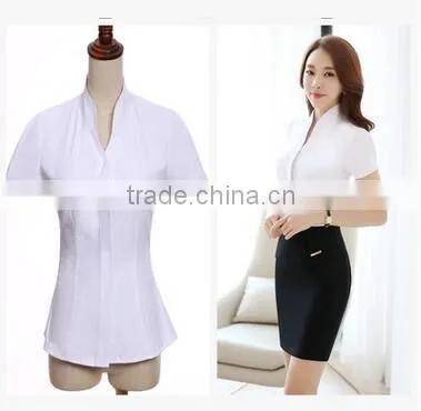 2017 Korean Design Pure Color Short Sleeve Polyester & Cotton Mix Ladies Tops Fashion Women Blouse photo-4