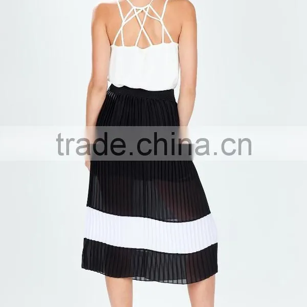 Fashion Pleated Colorblock Midi Skirt/wide Simple Design Skirts 2015 photo-3