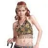 Flared Sleeve Sequin Halter Belly Dancing Tops With Shining Flower Pattern