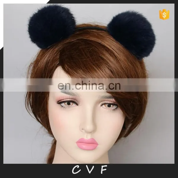 Popular Style Fur Bobble Accessory Girl Fur Hair Hoop With Rabbit Fur Ball