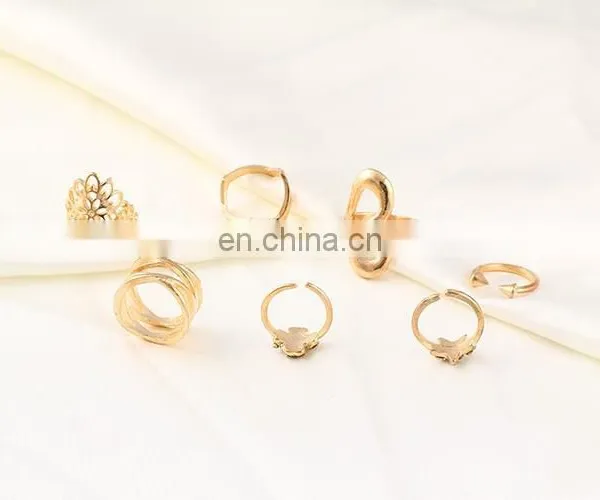 7PCS/Set Fashion Women Gold Hollow Flower Star Rhinestone Ring Sets photo-2