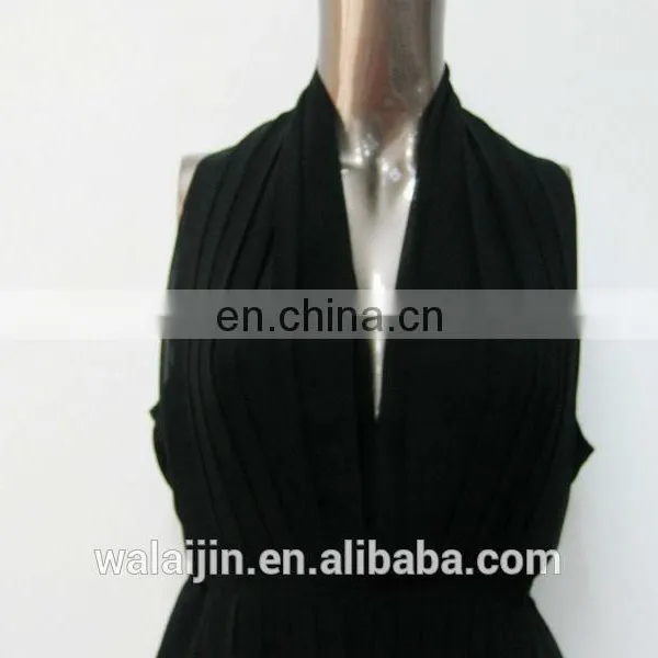 Pleated Ladies Sleeveless Black Chiffon Open Breast Dress photo-6