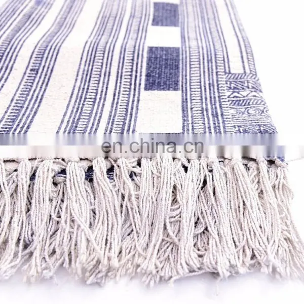 Indian Beautiful Rugs 4 X 6 Ft Blue White Cotton Block Print Accent Area Dhurrie Rug Flat Weave Hand photo-2