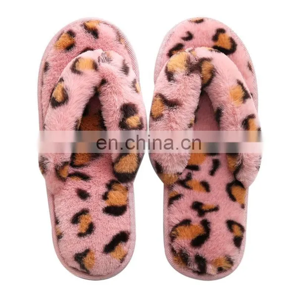 New Indoor Furry Sandals Leopard Fleece Slippers Female Rabbit Plush Anti-skid Flip Flops Womens Wholesale photo-6