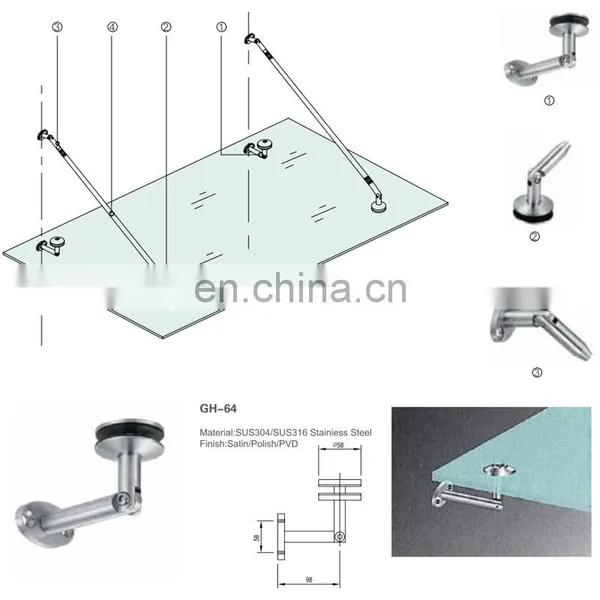 Wholesale Durable Glass Canopy Shade Awning With Stainless Steel SUS304 316 Satin Polish photo-2