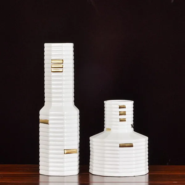 Modern Simple Gild Coral Fashion Fresh White Ceramic Vase For Showroom Club Decor photo-4