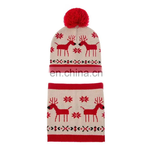 2Pcs/SET Christmas Deer Knitted Baby Hat Circle Scarf Set Winter Warm Beanie Caps Pom Pom Infant Bonnet Cap for Girl Boy 0-3Y photo-4