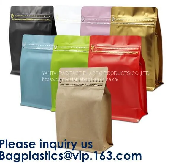 Bio, Eco, Compost, Square Bottom, Flat Bottom, Stand Up, Side Gusset, Zipper Top, With Window, Tear Notches photo-4