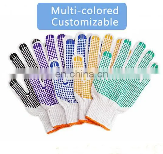 Cheap Wholesale High Quality Knitted Gloves Gardening Fabric Pvc Dotted White Cotton Gloves photo-2