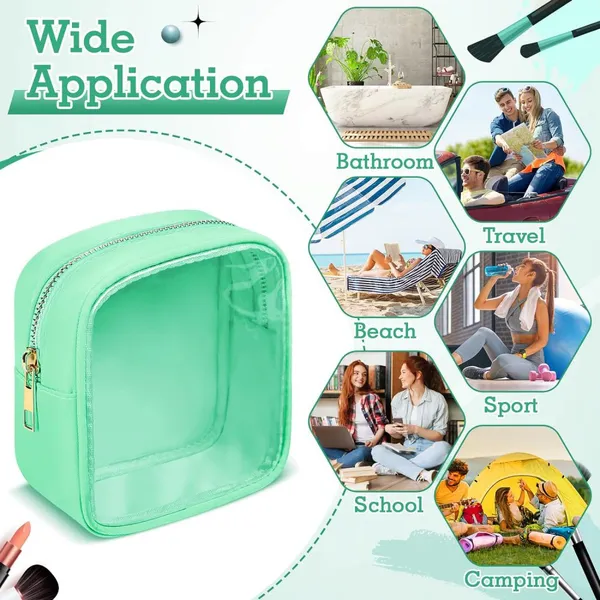 Small Cosmetic Bag, Clear Mini Makeup Bag for Purse, Pretty Preppy Makeup Bag With Zipper,PVC & Nylon Watertight Travel Toiletry Bag Organizer Coin Purse for Women Men Girls photo-5