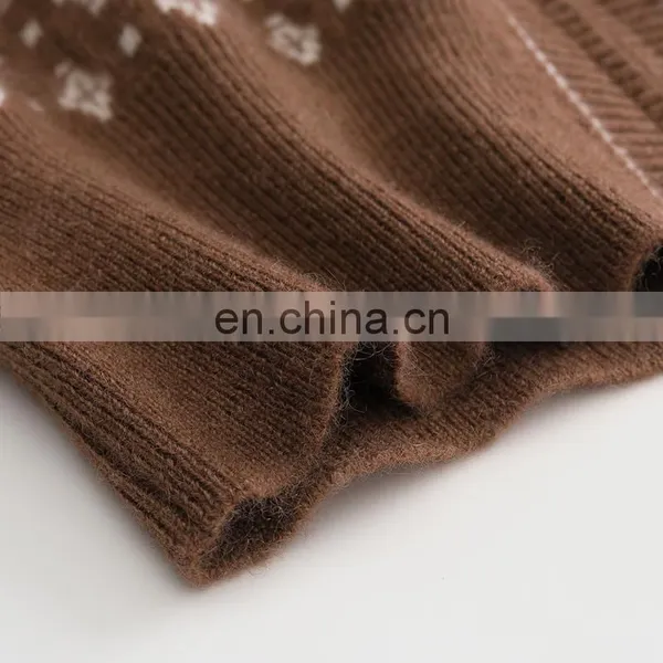 Custom Women's Loose Full Zip Floral Jacquard Lady Cashmere Sweater Casual Winter Style Knitted Top photo-4