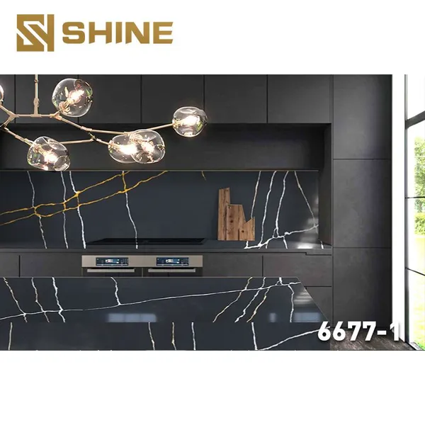 New Modern Design Calacatta Black Engineered Stone Artificial Quartz Slab Low Silicon Polish Surface Kitchen Countertop photo-2