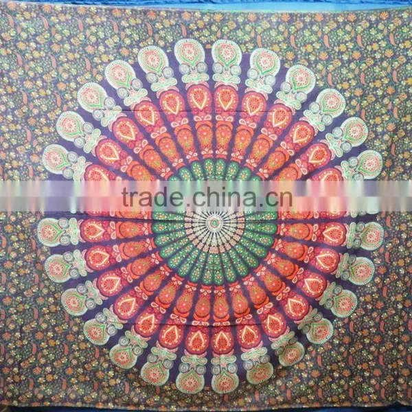 Traditional Bohemian Hippie Cotton Bedsheet Ethnic Beach Throw Custom Printed Mandala Tapestry photo-4