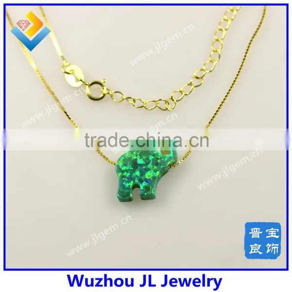 Fashion Synthetic OP11 Green Opal Elephant Pendant Sale Online Necklace photo-3