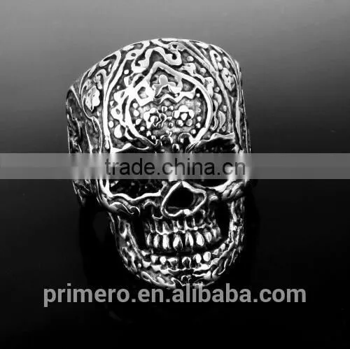 Fashion Flower Skull Gothic Black Poker Party Rock Biker Stainless Steel Terminator Ring photo-6