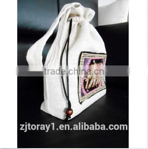 Small Hemp Drawstring Bag Wholesale Embroidered Handmade photo-4