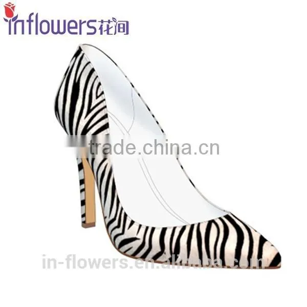 Zebra-patterned Leather Pointed Toe Ladies Sexy High Heels