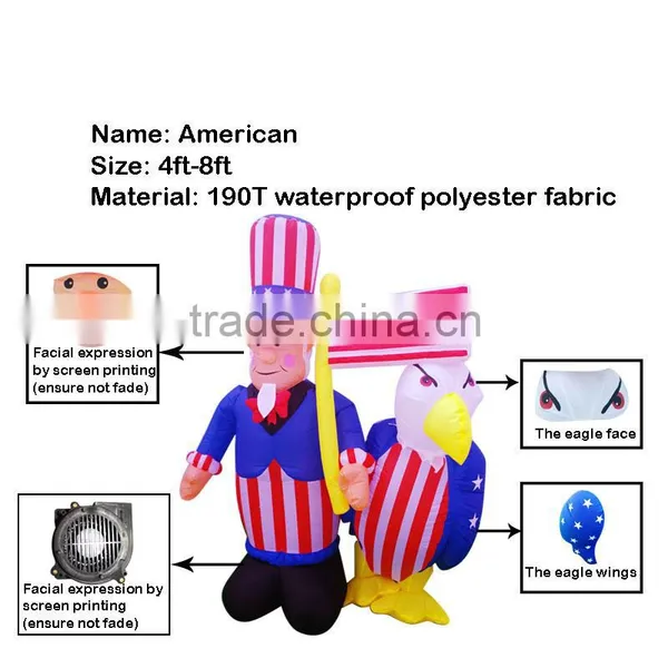 PATRIOTIC INFLATABLE 6' UNCLE SAM HOLDING AMERICAN FLAG WITH BALD EAGLE photo-2