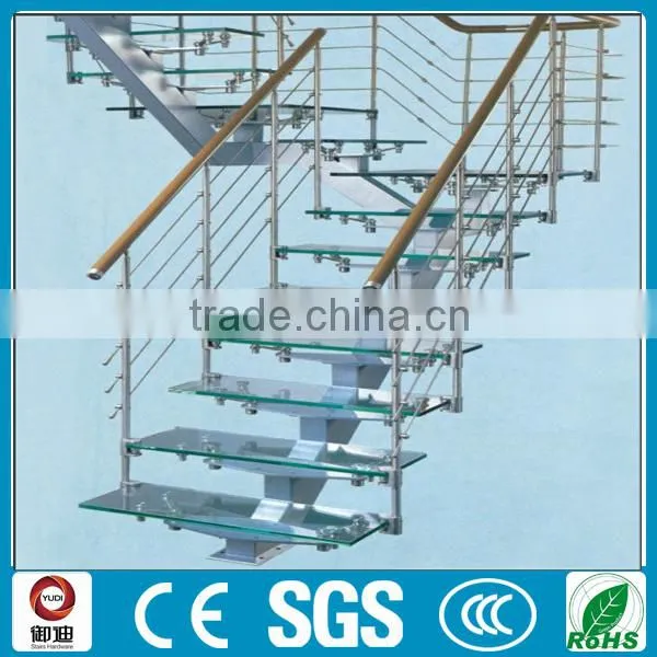 High Quality Tempered Glass Treads Iron Straight Staircase -YUDI photo-3
