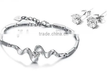 Clear Zircon Wave Bracelet and Earrings Duo Jewelry Sets