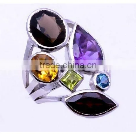 The Gopali Jewellers Gemstone Stackable Rings in Smoky Topaz Blue Topaz Citrine Peridot Amethyst Garnet Sterling Silver