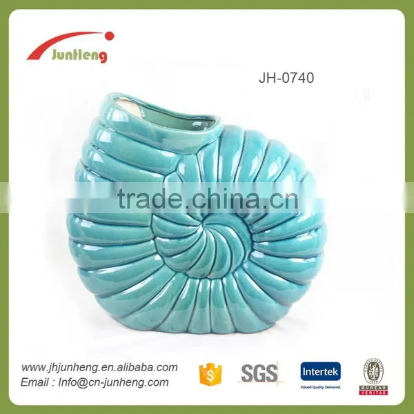 Home & Garden Glazed Conch Blue Ceramic Decorative Jute Plant Pot for Wall Planters