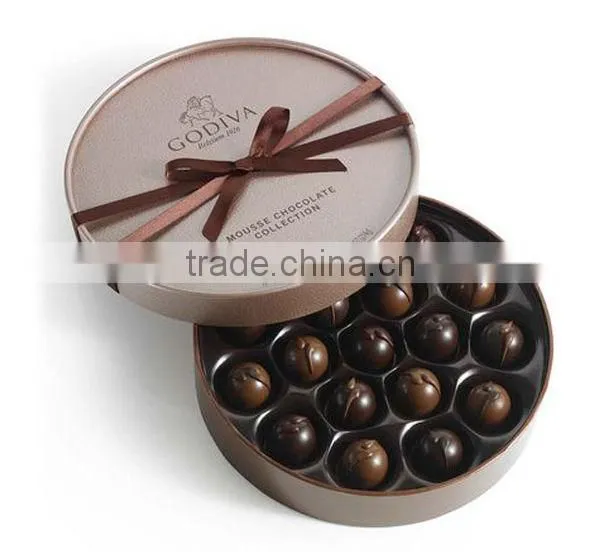 High Grade Exquisite PU Leather Truffle Chocolate Ribbon Round Gift Box