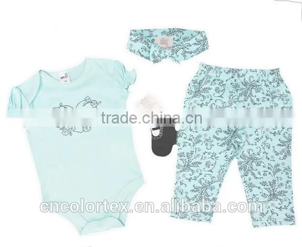 100% Cotton 4pcs Set Baby Romper Set Short Sleeve Romper and Pants photo-2