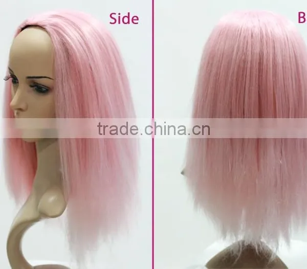 Pink Lace Front Hair Wig Synthetic U Part Braided Lace Front Wigs Long Design photo-3