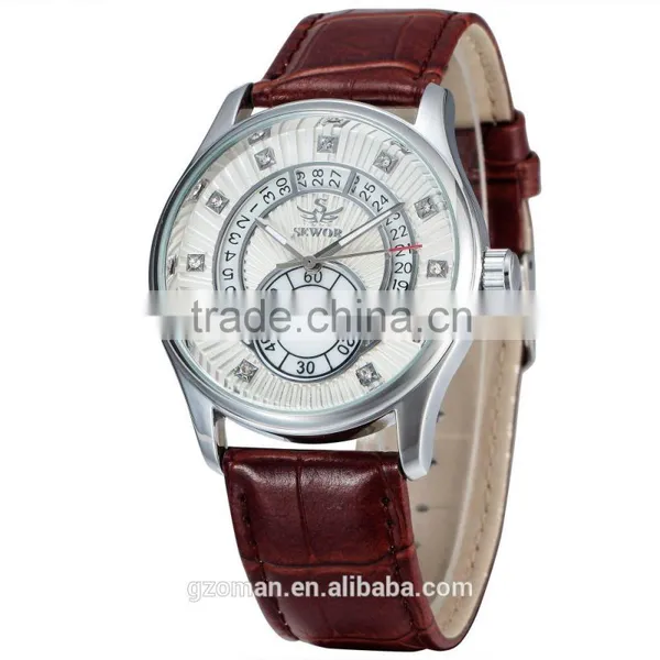 Genuine Leather Strap Man Automatic Watch 6hands Wrist Watch With Diamond photo-4