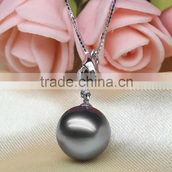 2016 Tahiti AAAA New Arrival Round Black 10-11mm 925 Silver Sea Pearl Pendant photo-4