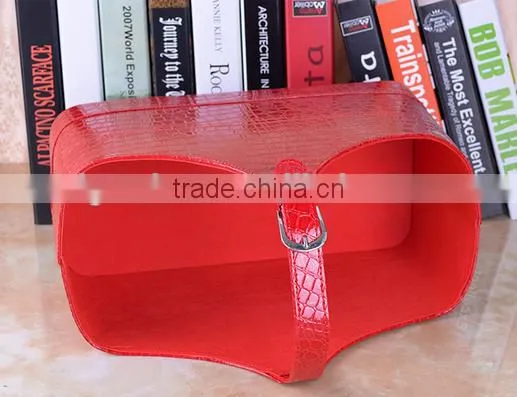 High Grade Crocodile Pattern Leather Magazine Clothing Wine Basket Holder for Storage, Leather Gift Basket photo-5