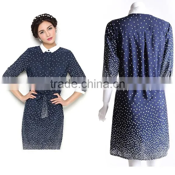 Online Hot Sell Girls Blue Rockabilly Polka Dot Digital Priting Midi Dress (LCHDS1)