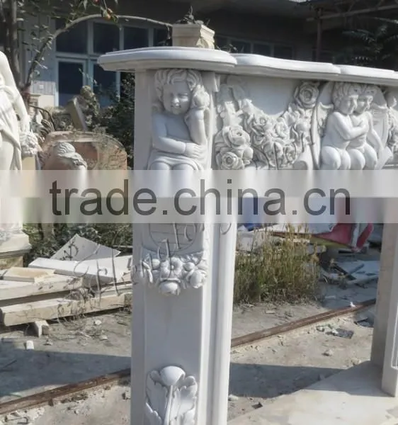 White Marble Fireplace Surround With Angel Statue photo-5