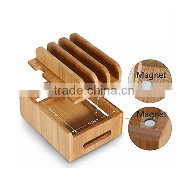 New Multi-device Bamboo Charge Station,storage Box for Mobile Phone photo-3