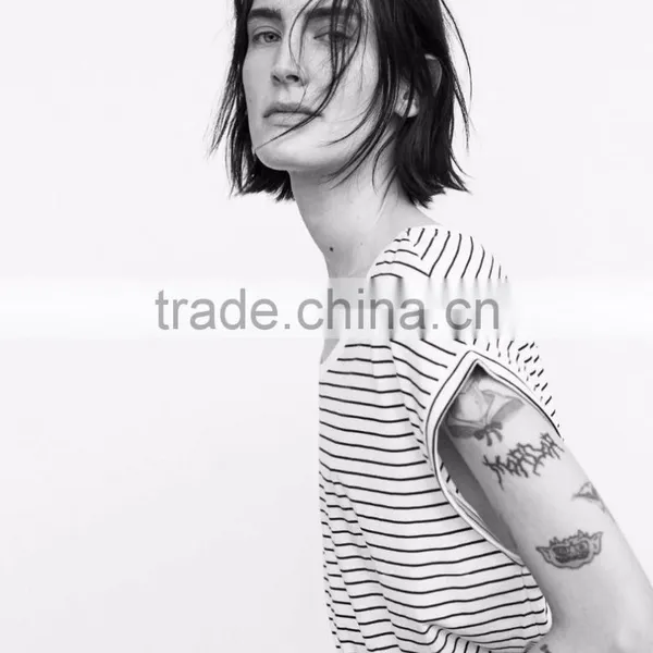 Custom Bulk Blank T-shirts Short Sleeve T-shirts 100% Cotton Striped Designs Wholesale Bamboo T-shirts photo-6