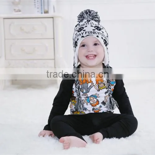 Cool Skull Pattern Baby Knitted Caps Pom On Top For Autumn,Fashion Unisex Knitting Hats With Tie photo-3