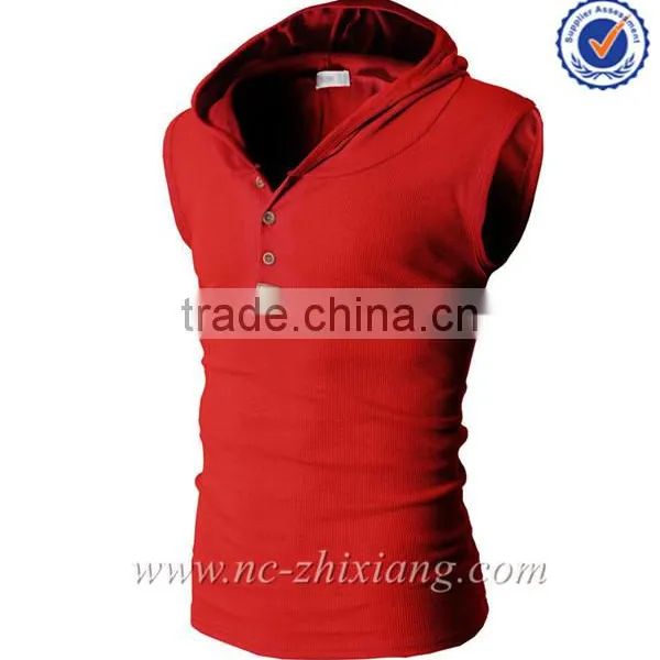 2017 Fashion Mens Sleeveless Hoodie With Placket photo-2