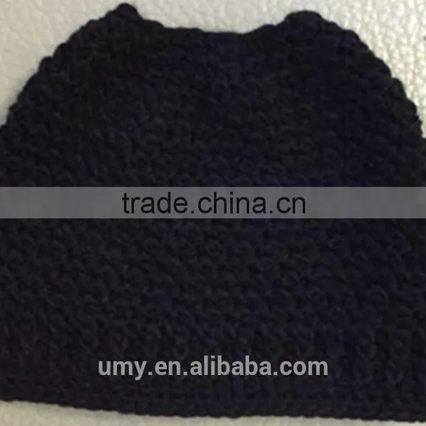Yellow Wholesale Messy Bun Ponytail Beanie Crocheted Hat photo-5